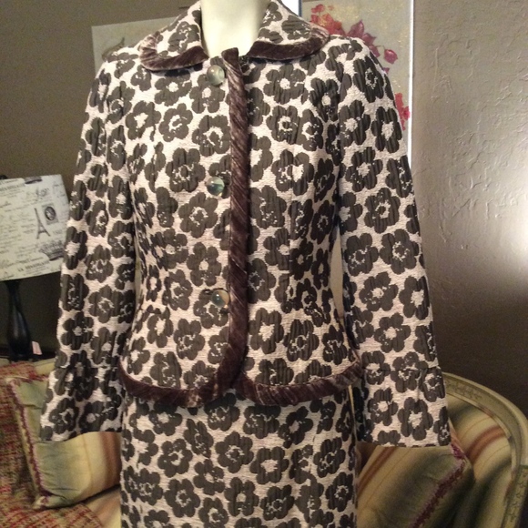 Etcetera Other - Etcetera Brown Taupe Floral Damask Skirt Suit 0 2